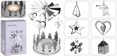 Porte-bougie chauffe-plat carrousel argent style maison