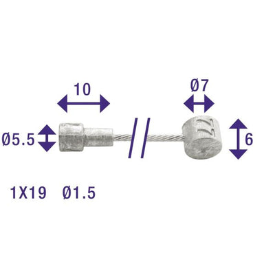Elvedes Câble intérieur de frein acier inoxydable 2 nipples 3m