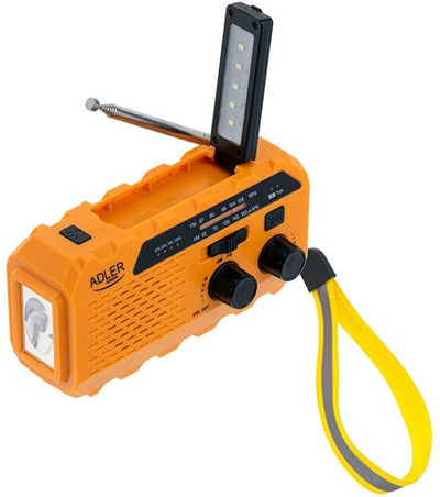 Radio d'urgence Adler ad 1197 avec manivelle avec lampe de poche solaire intégrée