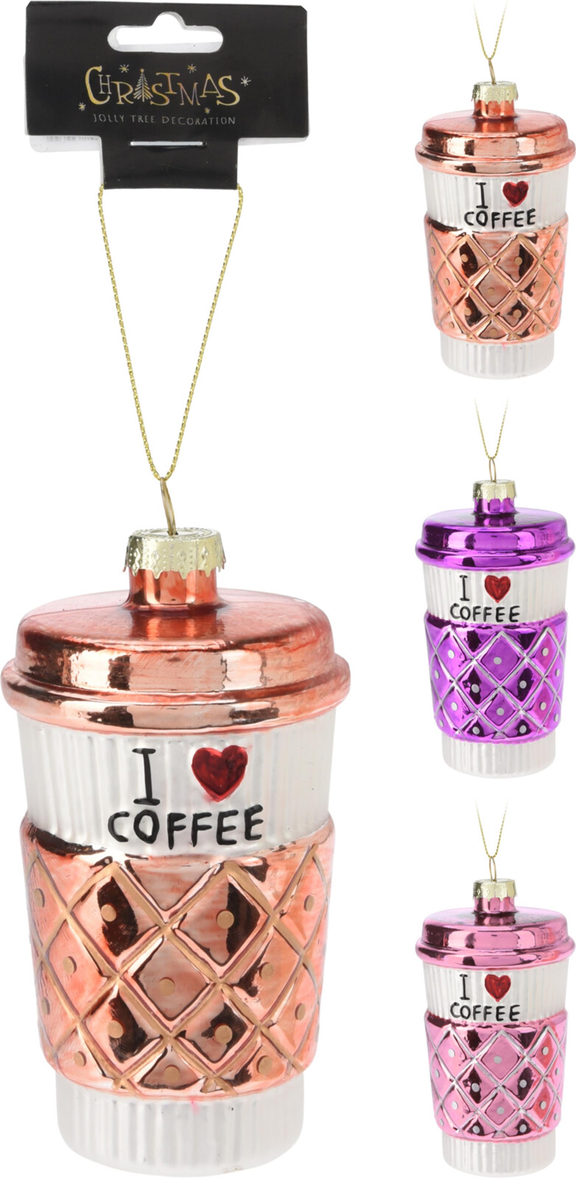 Pendentif de noël en verre, style maison, tasse à café, amour, café