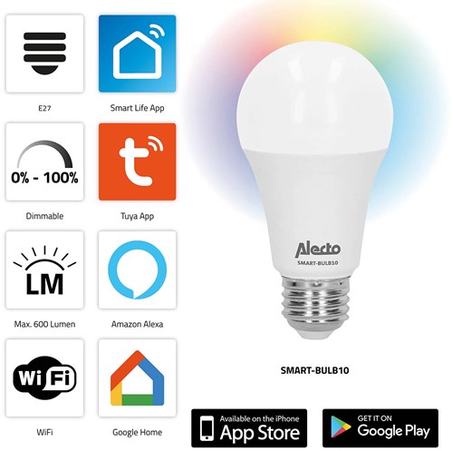 Lampe couleur LED intelligente Alecto smart-bulb10 avec Wi-Fi - smart-bulb10