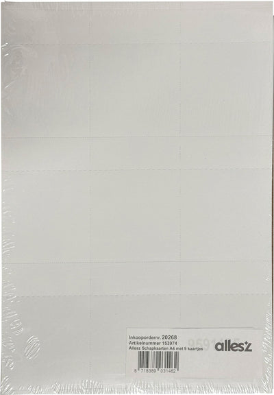 Cartes d'étagère tout usage Z1 a4 9 cartes 100 pcs