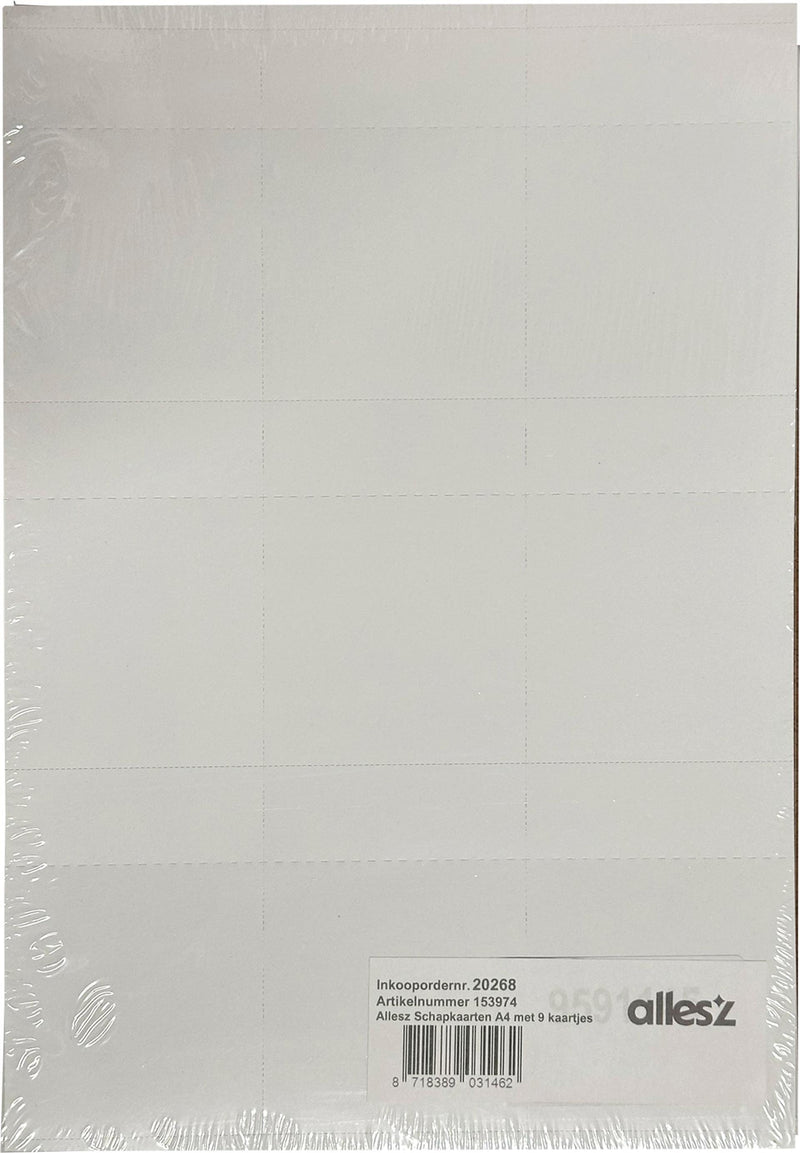 Cartes d'étagère tout usage Z1 a4 9 cartes 100 pcs