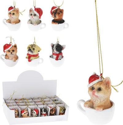 Pendentif de Noël pour la maison, chien et chat avec bonnet de Noel