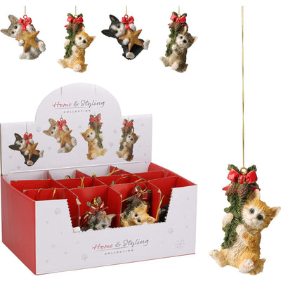 Décoration suspendue chat style maison 85mm 4ass d chat pendentif de noël 8.5cm