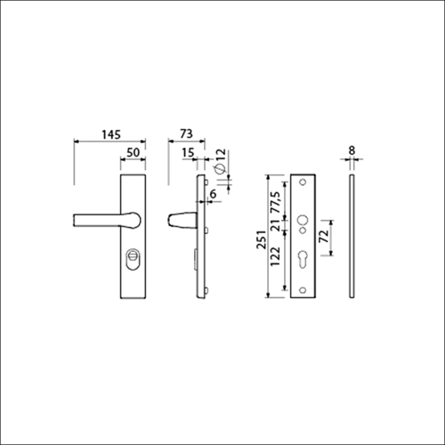 Ferrure de sécurité Ami 251 50 15 kt 72 poignée à ressort rotative 379, cylindre profilé 72 f1 épaisseur de porte 38 42 mm - 891511