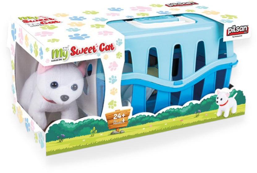 Pilsan chat câlin avec un ensemble de soins panier de voyage bleu blanc