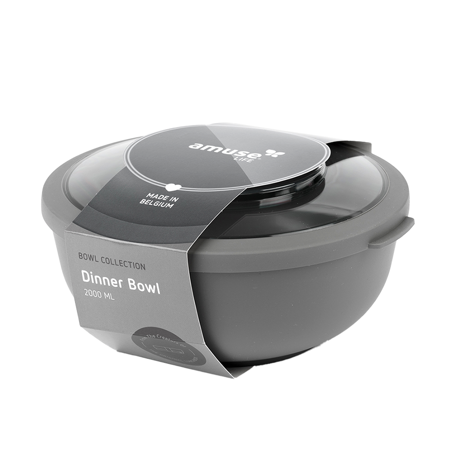 Amuse life bol à dîner avec couvercle gris 2000ml