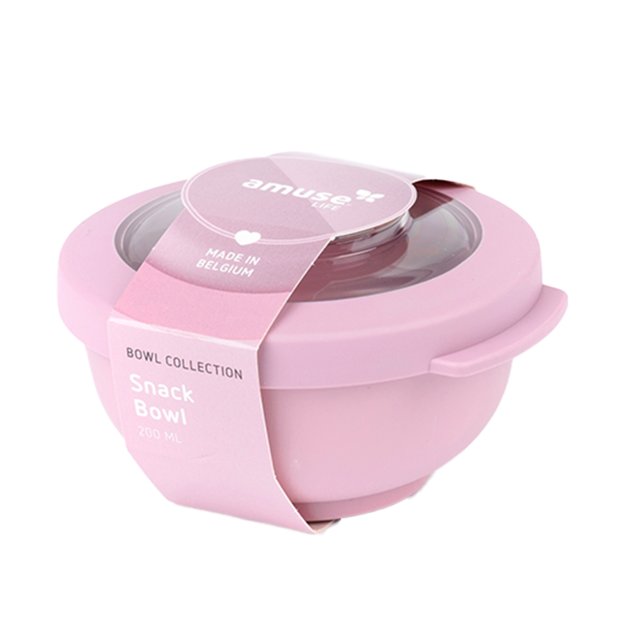 Amuse life bol à collation avec couvercle rose 200ml