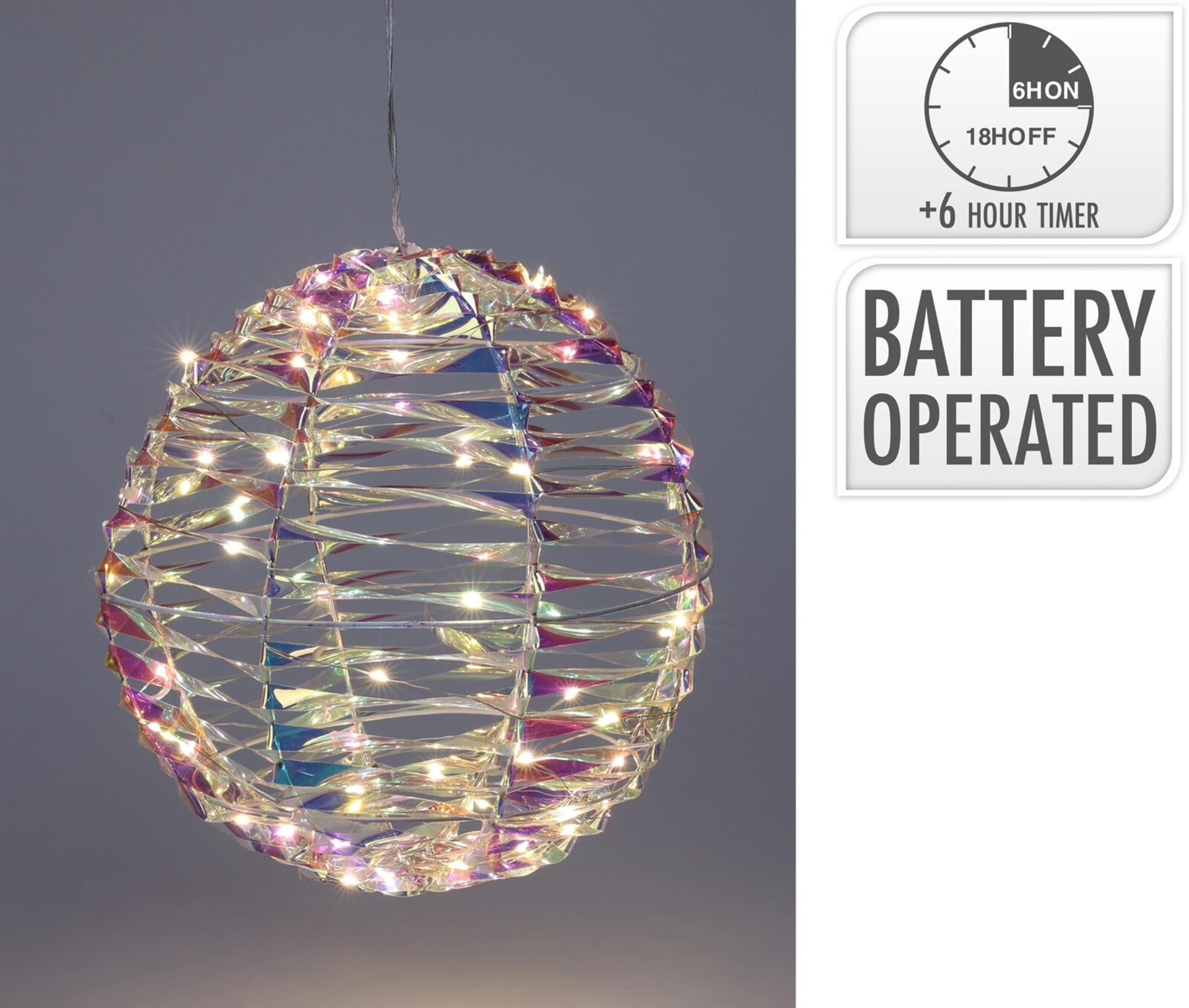 Boule déco déco 25cm 40 LED irisées sur batterie