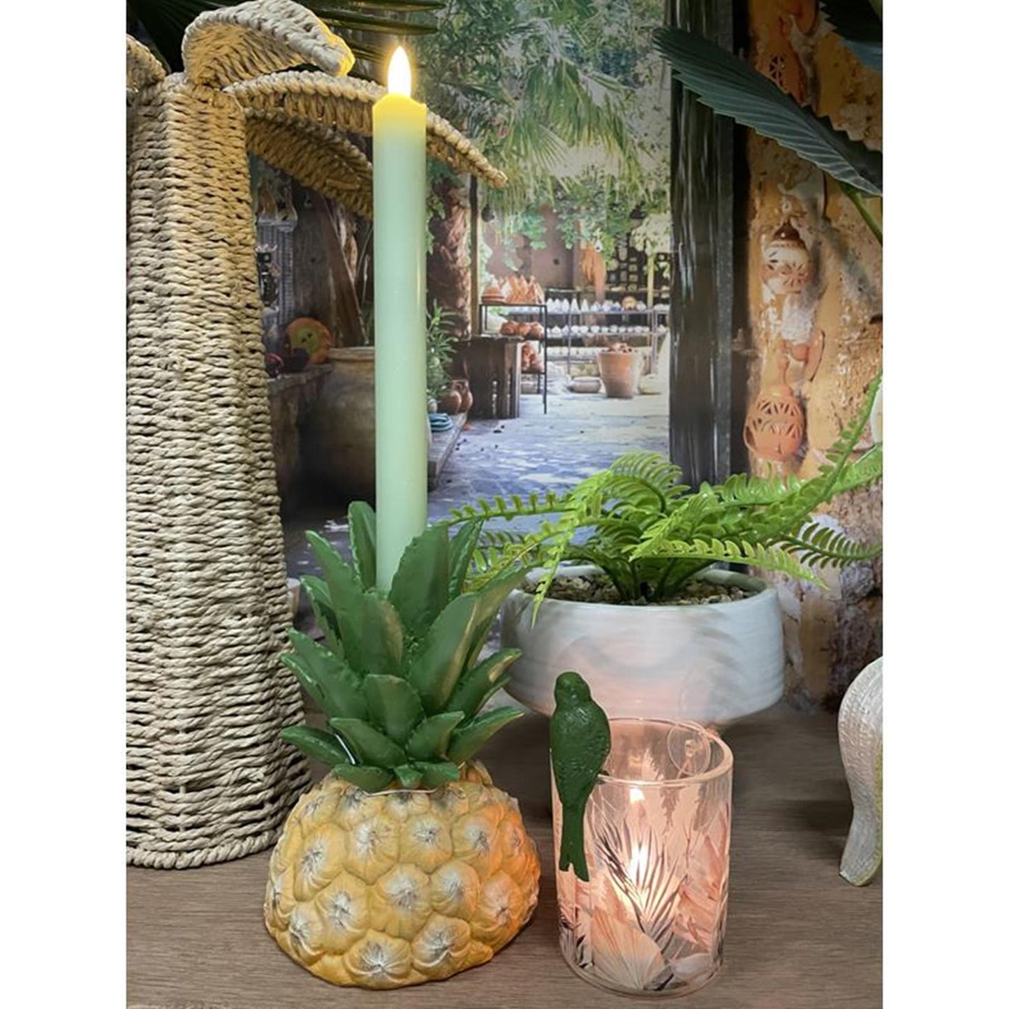 Cosydecor bougeoir ananas polystone 12x12x18cm