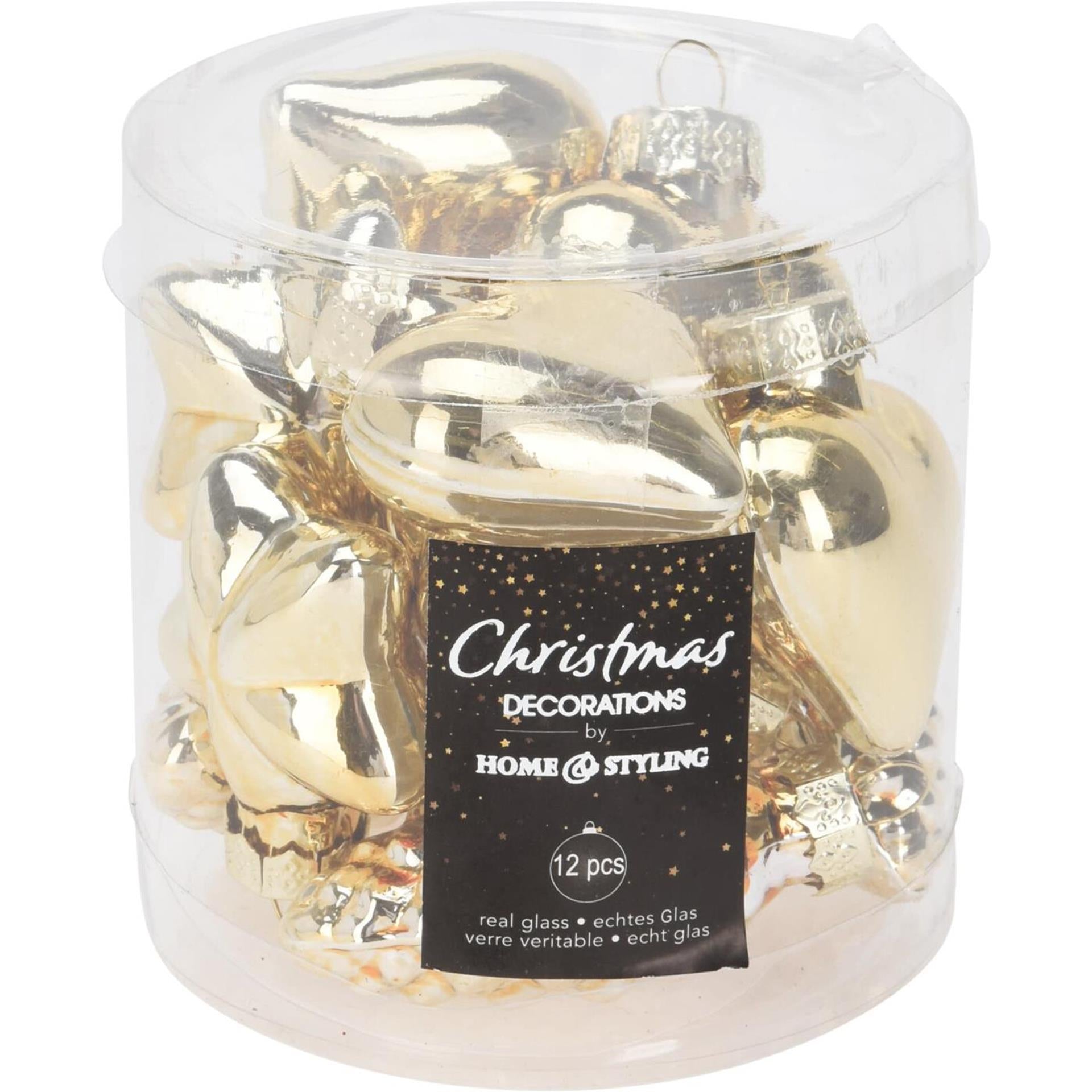 Pendentif de Noël en verre mélangé doré, lot de 12 pièces