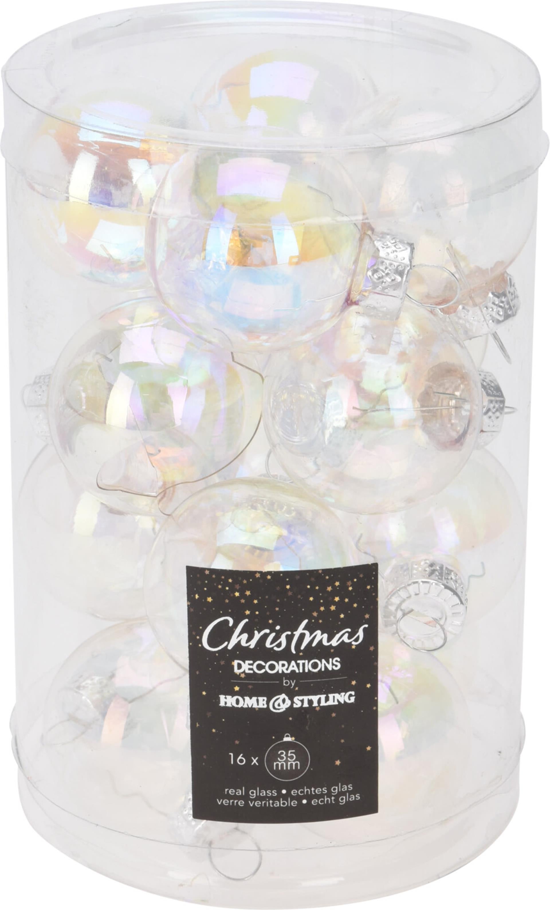 Boule de Noël style maison tube irisé 35 mm avec 16 verres