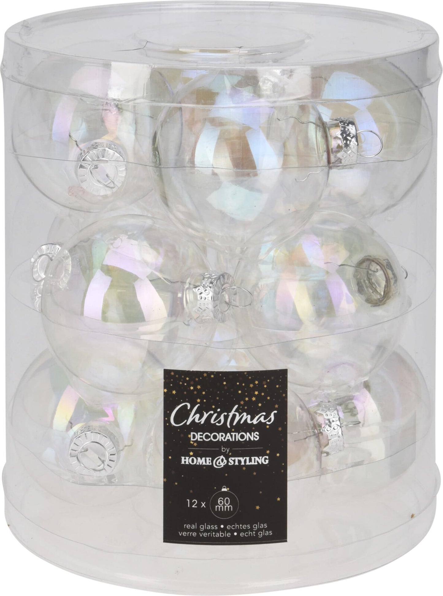 Boule de Noël style maison tube irisé 60 mm avec 12 verres