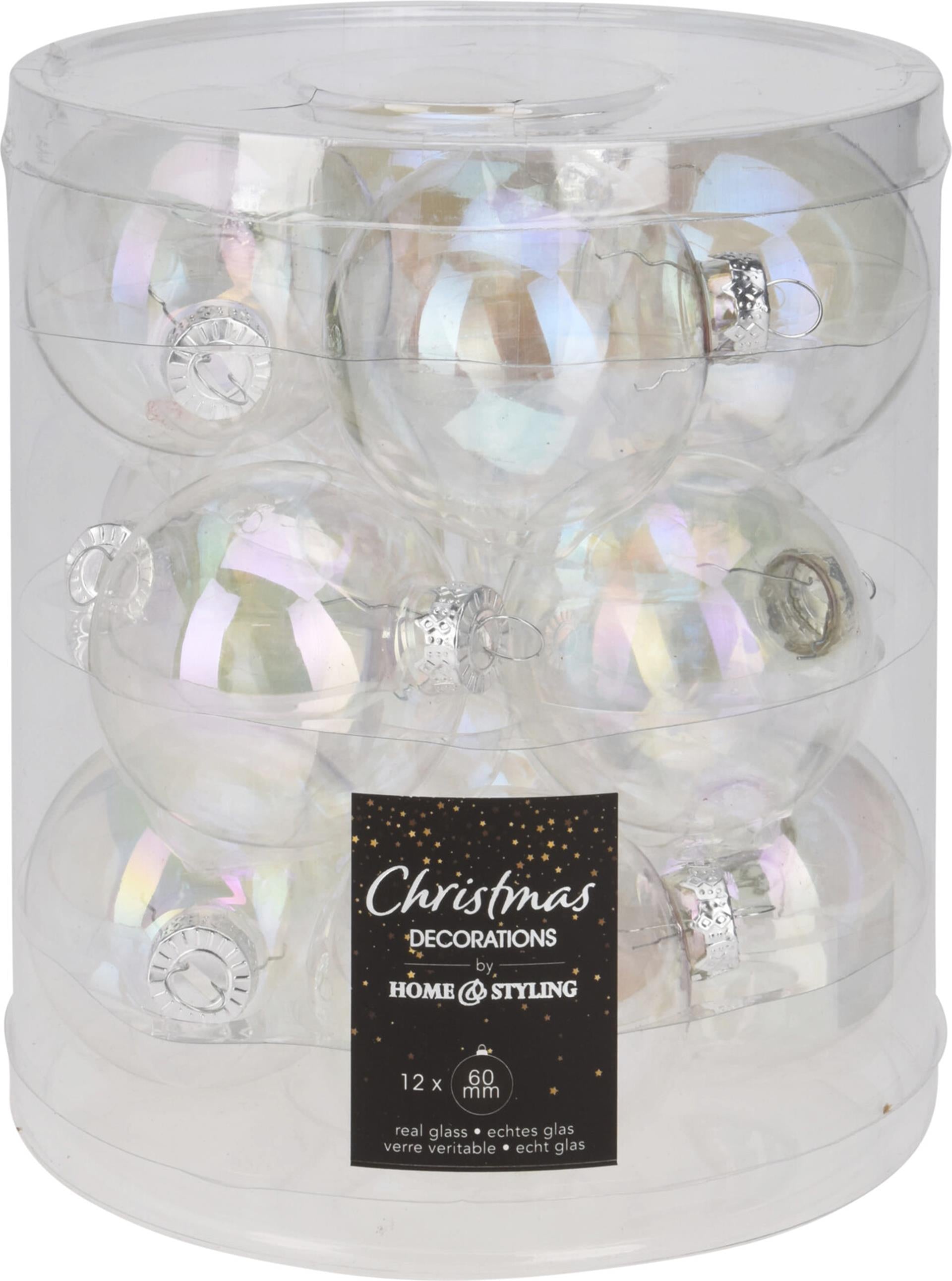 Boule de Noël style maison tube irisé 60 mm avec 12 verres