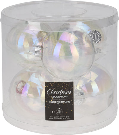 Boule de Noël style maison tube irisé 80 mm avec 6 verres