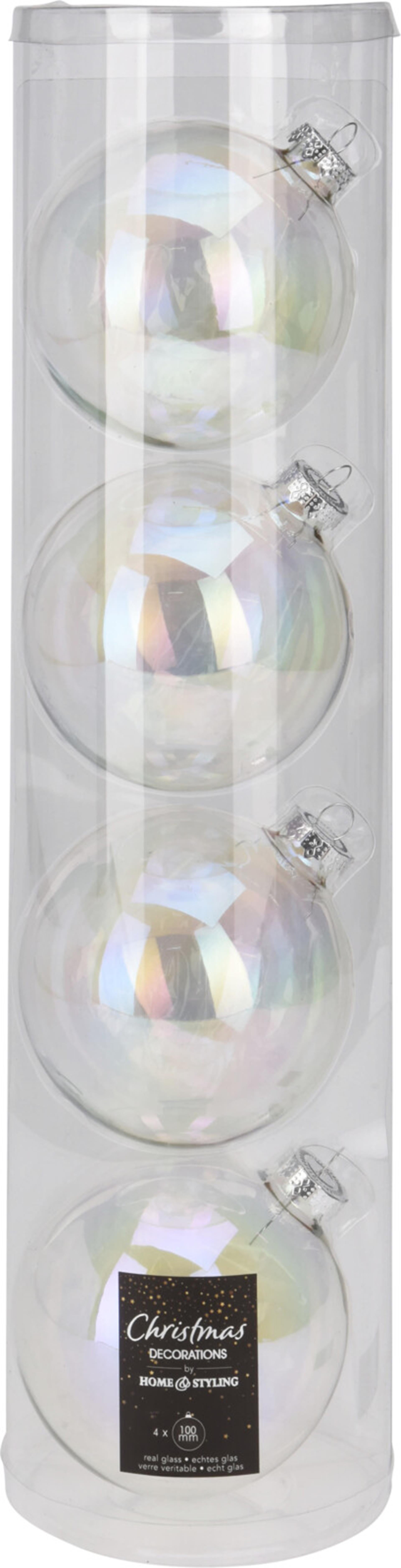 Boule de Noël Home styling tube irisé 10 cm avec 4 verres