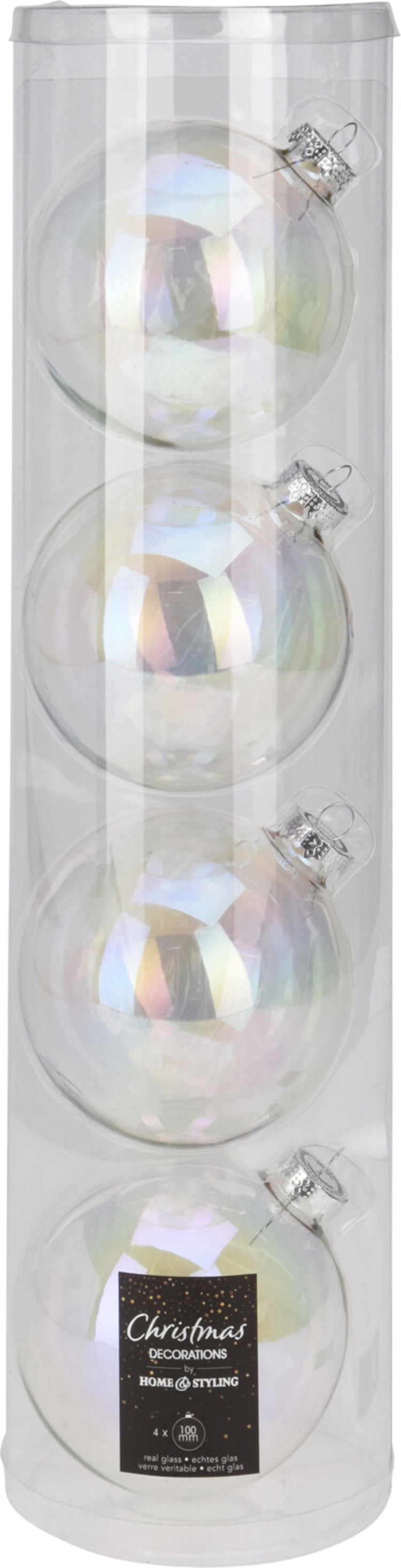 Boule de Noël Home styling tube irisé 10 cm avec 4 verres