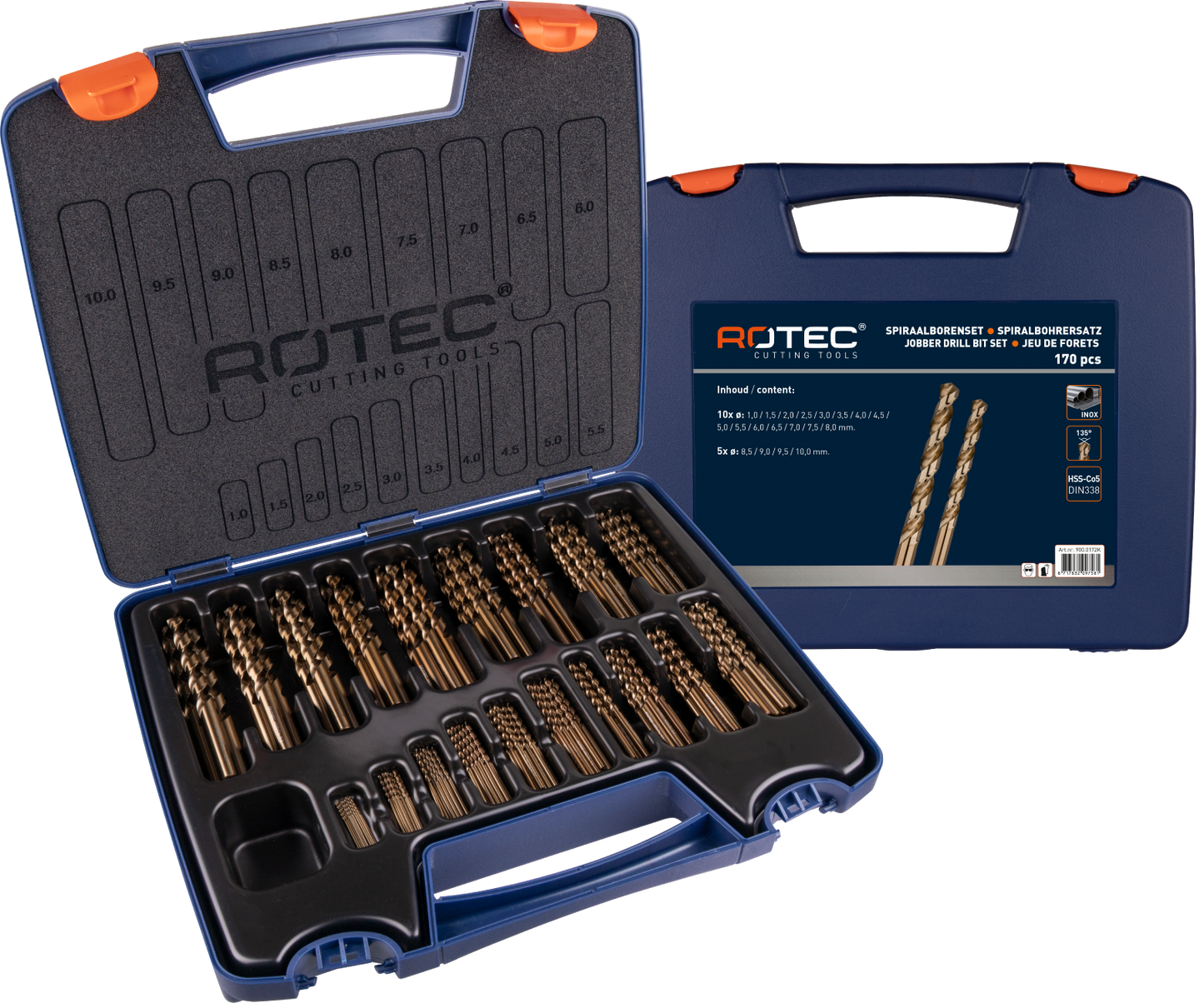 Jeu de forets hélicoïdaux Rotec 1-10x0,5 mm hss-e 170 pièces