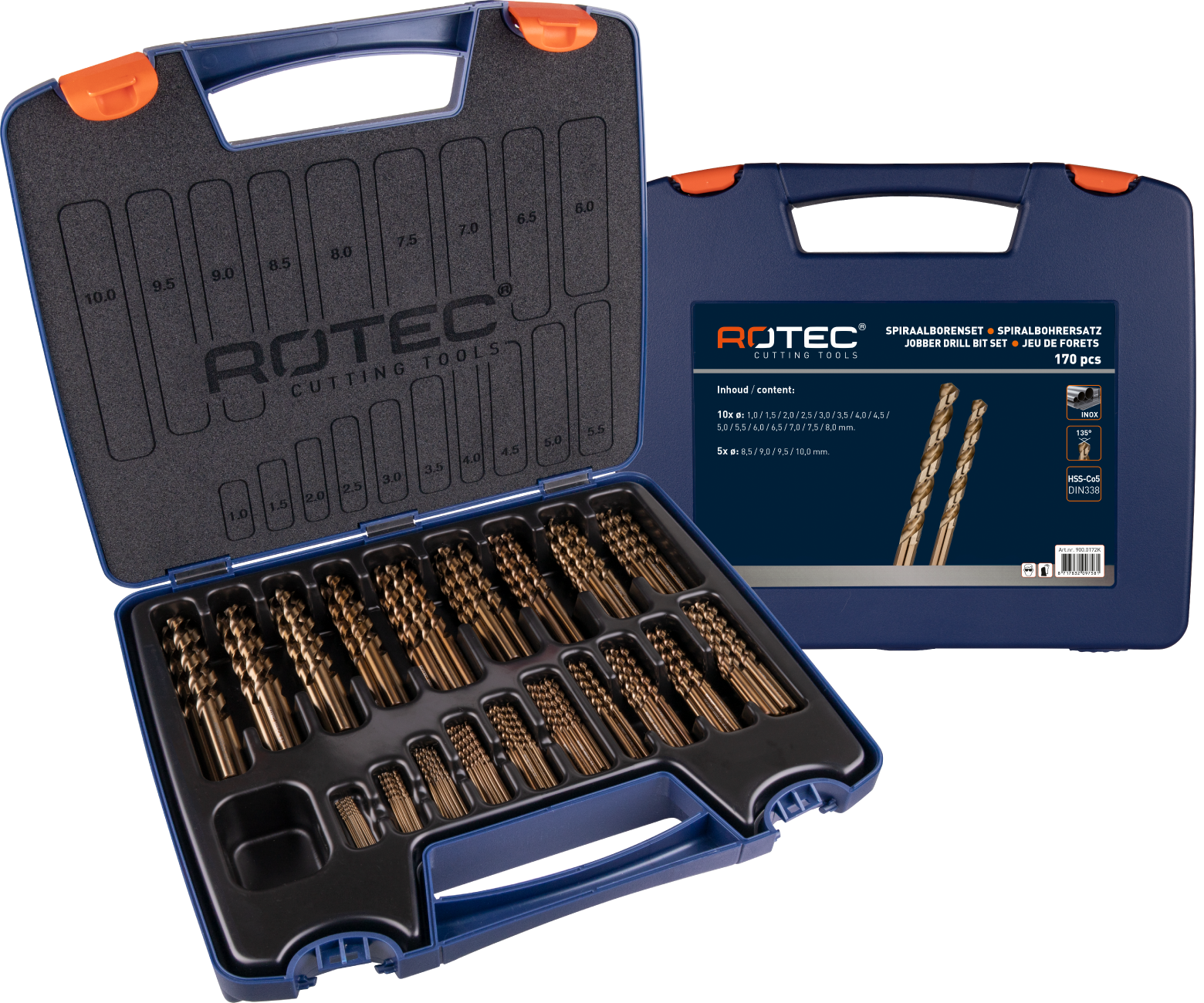 Jeu de forets hélicoïdaux Rotec 1-10x0,5 mm hss-e 170 pièces