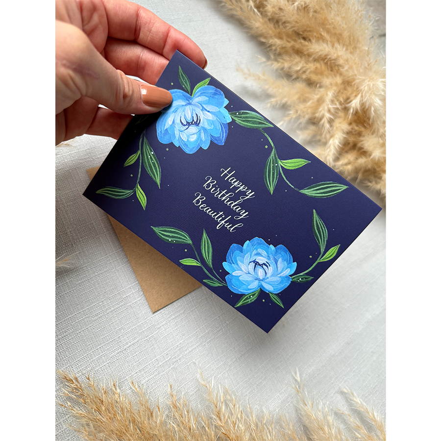 Art by andu carte de voeux hbd fleurs bleues