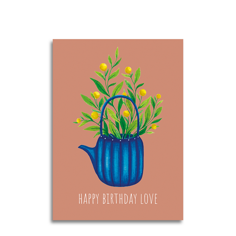 Art by andu carte de voeux théière en terre cuite rayures bleues