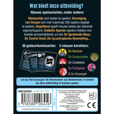 Asmodee de Weerwolves de l'extension du jeu de cartes de la pleine lune de Wakkerdam