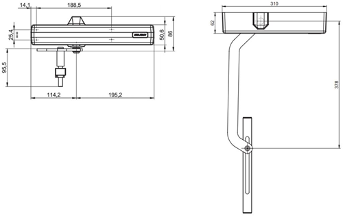 Assa abloy dc680g ferme-porte pour portails d'entrée et portails de jardin | y compris bras coulissant pour largeurs de 600 mm à 1400 mm | couleur argent ev1. | 180-20° - a000399976