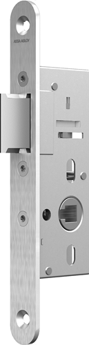 Serrure à barillet Assa Abloy N1002 | dm65mm | trou de manivelle 8mm | plaque frontale inox 24x185mm arrondie | loquet en zamac nickelé | Dr 1+3 2+4 - 10049500