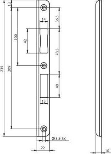 Assa abloy n6000 gâche d'angle | acier inoxydable 22x235x10x3mm rectangulaire m| docteur 1+3 - 10049714