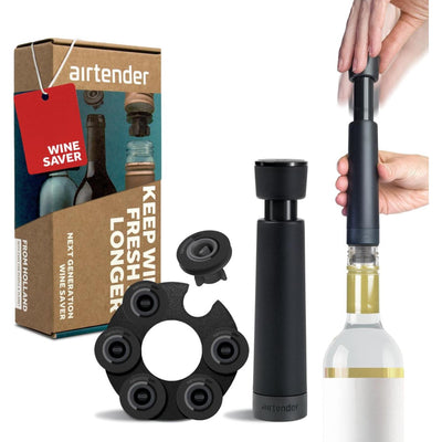 Airdender Vas à vide pour le vin - Pompe à vide de boîte cadeau + 6 nanostoppers