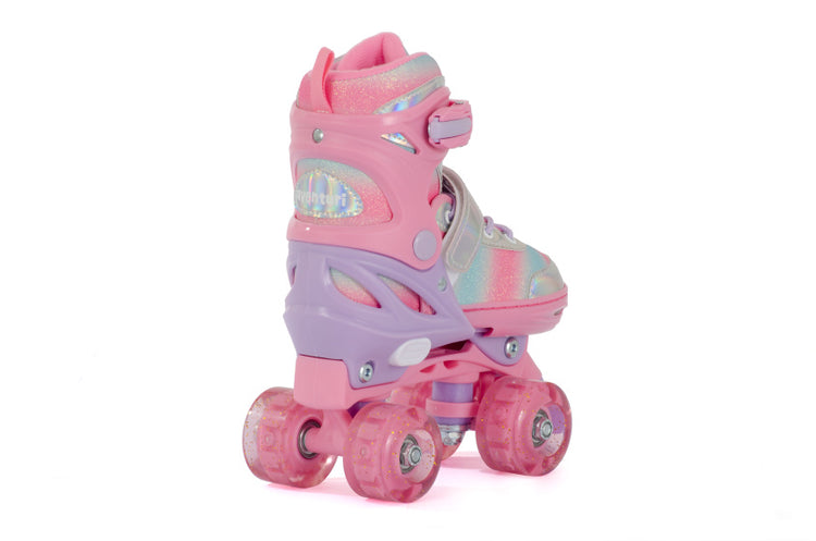 Patins à rouleaux réglables d'aventuri avec une taille de paillettes légèrement rose 27-30 (XS)