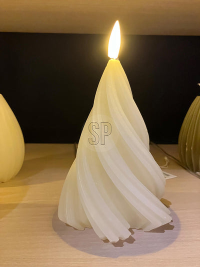 Bougie déco led arbre torsadé h13cm crème