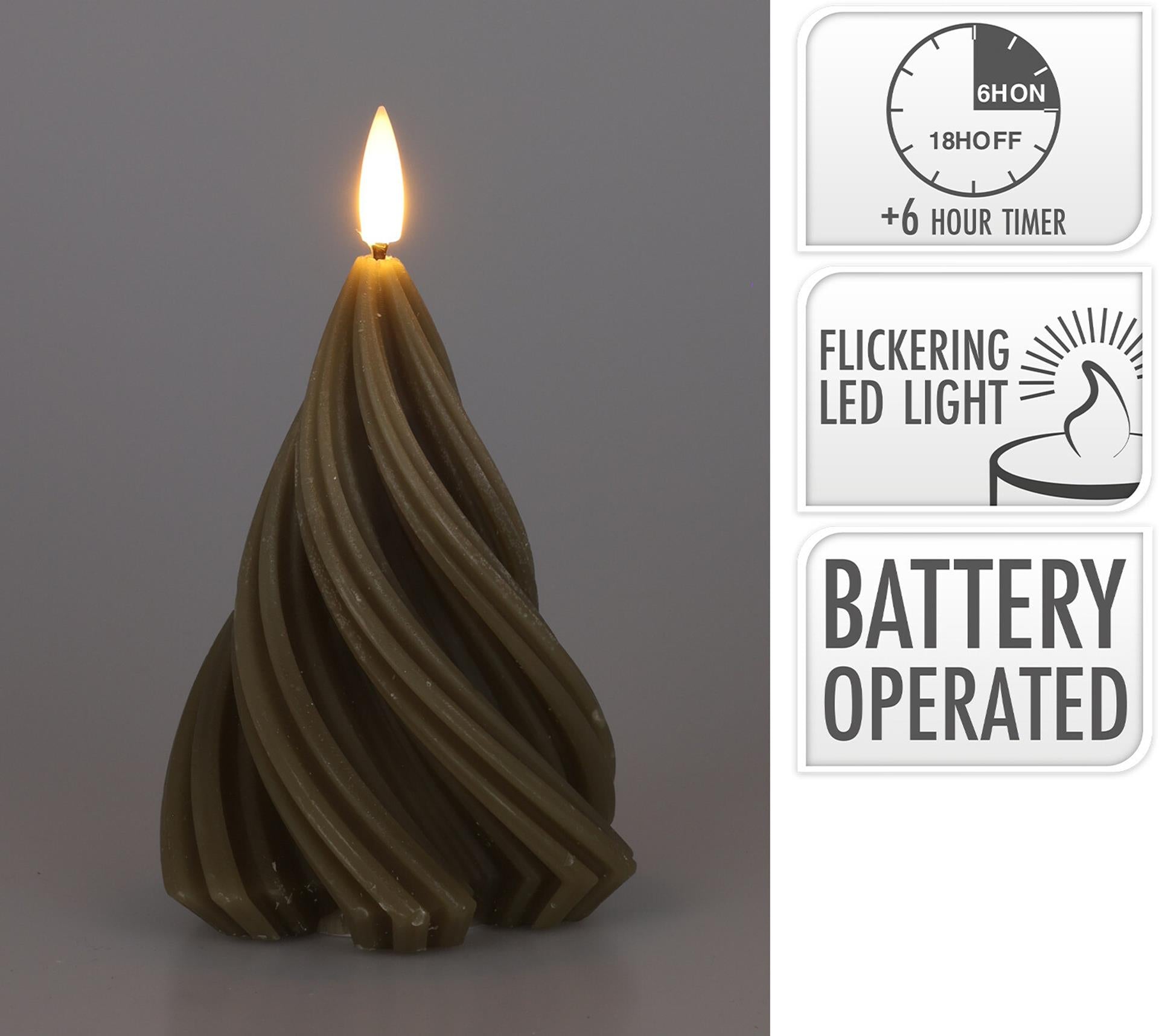 Bougie déco led arbre torsadé h13cm taupe