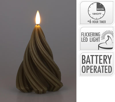 Bougie déco led arbre torsadé h13cm taupe
