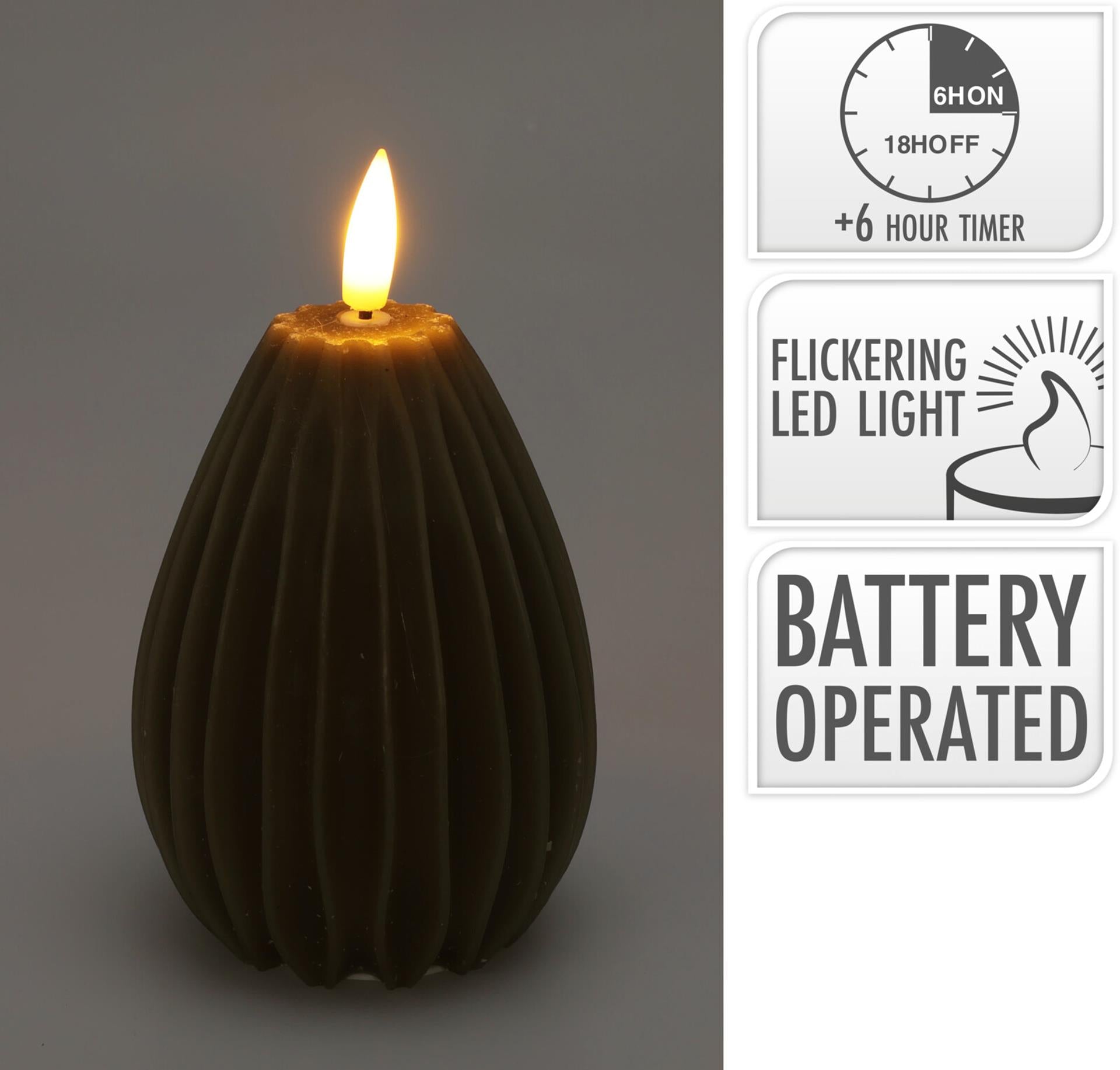 Bougie de décoration poire LED nervurée 10cm