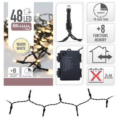 Aucune marque s.i.a. éclairage LED à batterie 48 LED 350 cm lumière blanche chaude noir