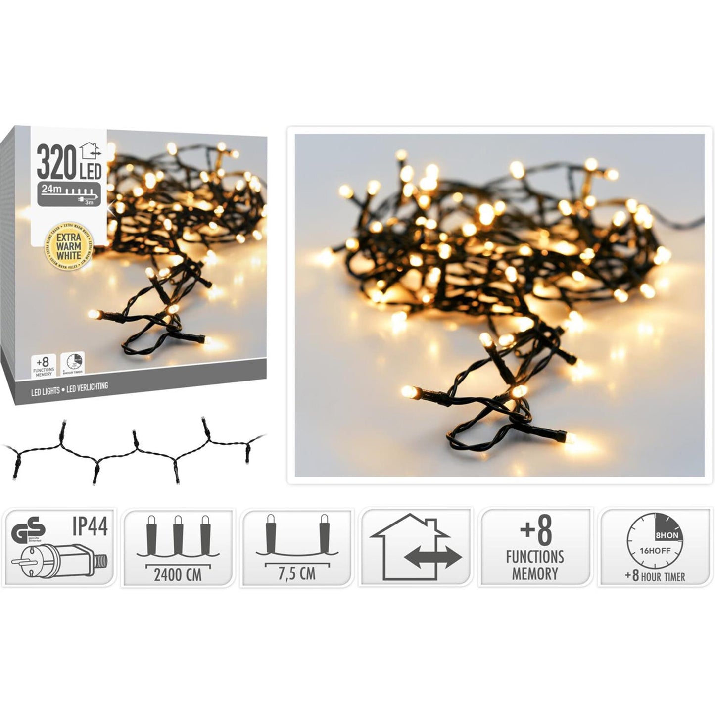 Lumières de Noël 320 LED blanc très chaud