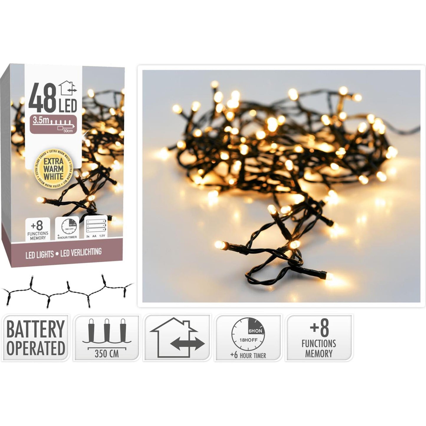 Lumières de Noël 48LED batterie blanc chaud