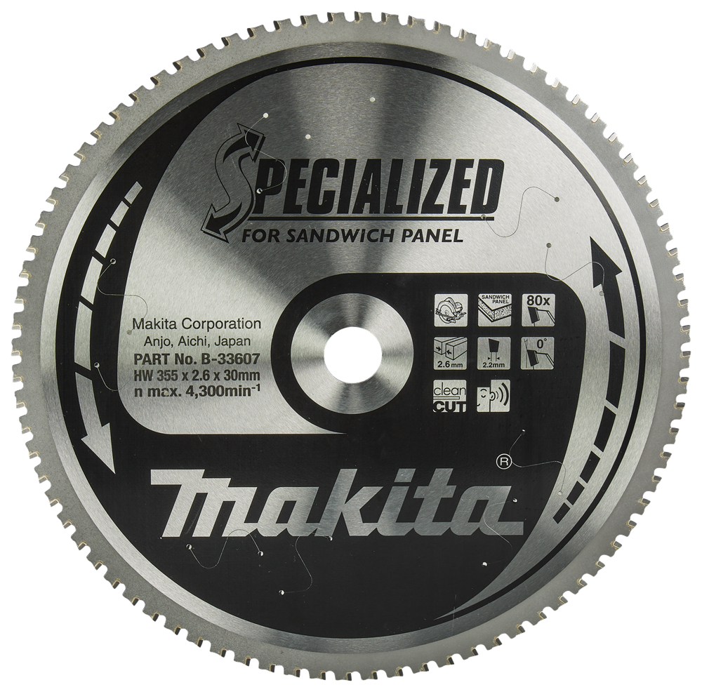 Accessoires Makita lame de scie circulaire panneau sandwich | spécialisé 355x30x2.6 80t 0g - b-33607 b-33607