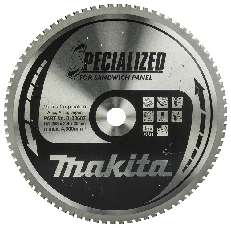 Accessoires Makita lame de scie circulaire panneau sandwich | spécialisé 355x30x2.6 80t 0g - b-33607 b-33607