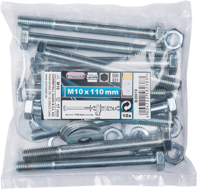 Boulon de connexion 10x110 + écrou + SR + gr sachet 10 pcs - b30019