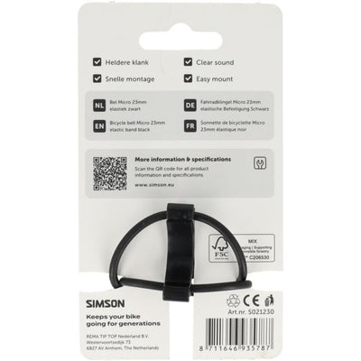 Simson sonnette de vélo micro 23mm fixation élastique en caoutchouc noir