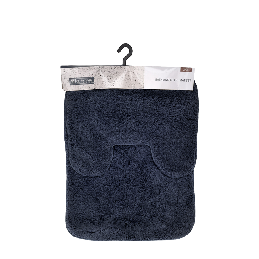 Set de tapis de salle de bain bleu foncé 2 pièces