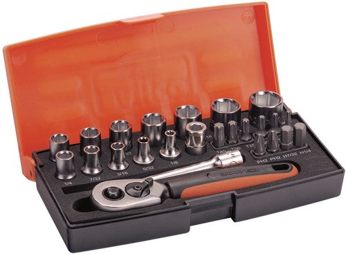 Jeu de prises Bahco 1 4 | hexagone | tailles en pouces | avec embouts et porte-embouts - 25 pièces - coffret - SL25AF