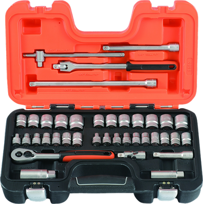 Jeu de prises Bahco 3 8 | cliquet réversible | hexagone | tailles métriques et pouces - 38 pièces - coffret - s380