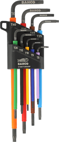 Bahco jeu de clés torx t8 - clés hexagonales t40, torx®, longues, phosphatées, colorées, métriques - 9 pièces - c1997torx 9p