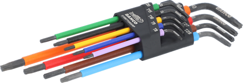 Bahco jeu de clés torx t8 - clés hexagonales t40, torx®, longues, phosphatées, colorées, métriques - 9 pièces - c1997torx 9p