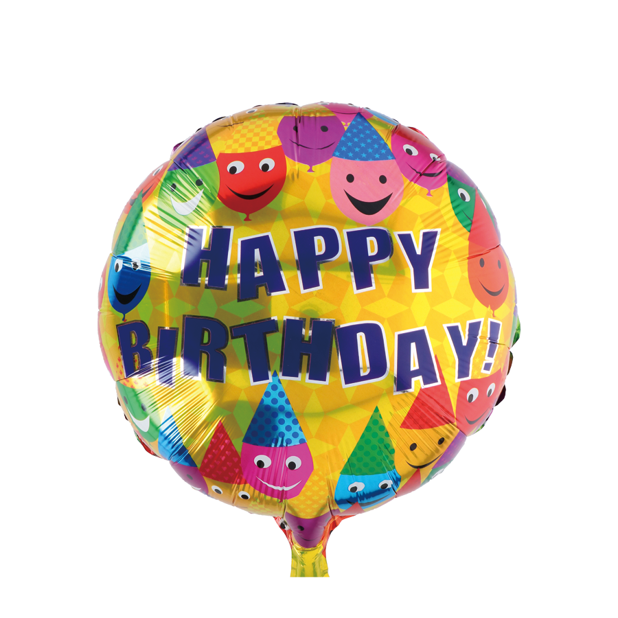 Ballon feuille joyeux anniversaire visages dorés ø46cm