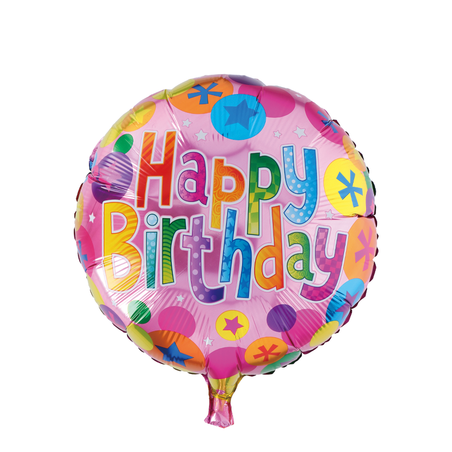 Ballon aluminium joyeux anniversaire boules roses ø46cm